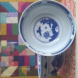 CHINOISERIE LANDSCAPE BLUE & WHITE BOWLS SET OF 3